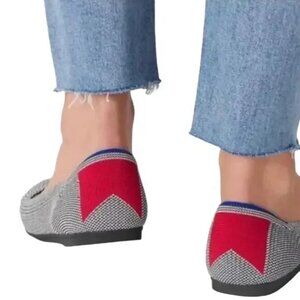 Rothy’s Women’s size 10 Cherry Bomb Red Striped Black and White The Flat Slip On